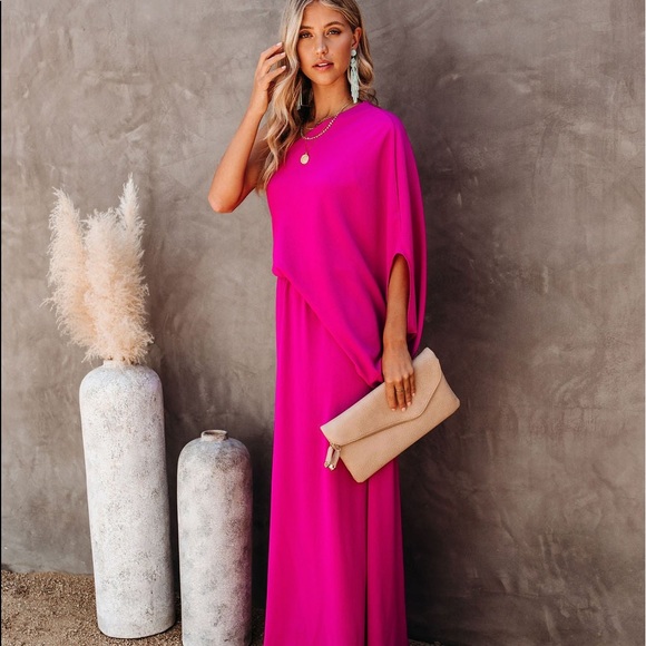 Womens Vici One Shoulder Pink Long Dress Size Large New with tags - Picture 7 of 16